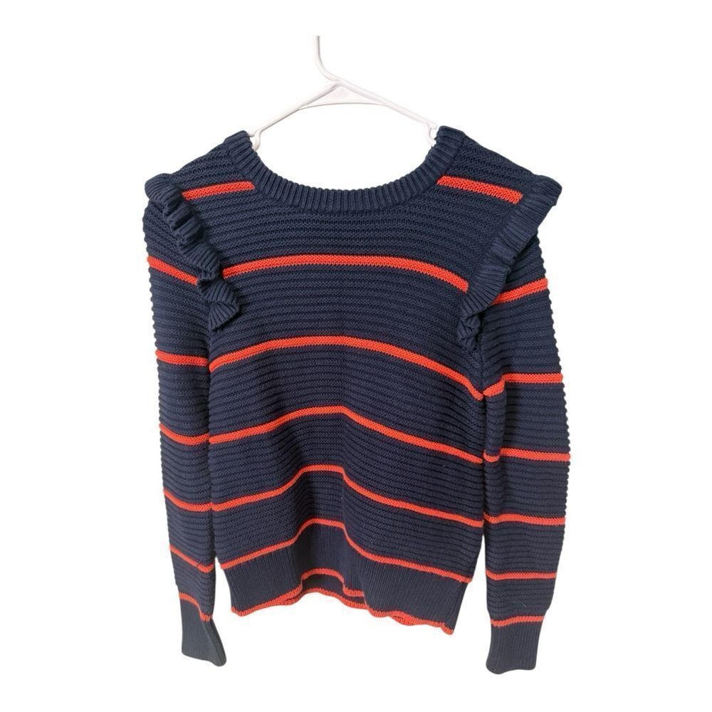 Banana Republic Ruffle Shoulder Striped Sweater Navy Orange Women’s M